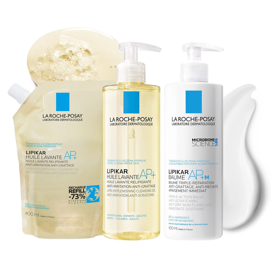 ROUTINE LIPIKAR BAUME AP+M, HUILE DE DOUCHE LAVANTE AP+ ET SON ECO-RECHARGE